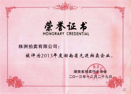2013 年度湖南省先进拍卖企业